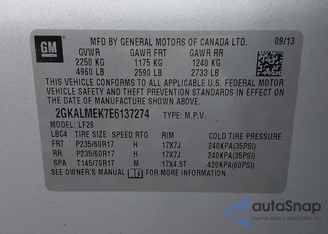 2014 GMC Terrain Sle-1 z USA, uszkodzony, nr VIN 2GKALMEK7E6137274